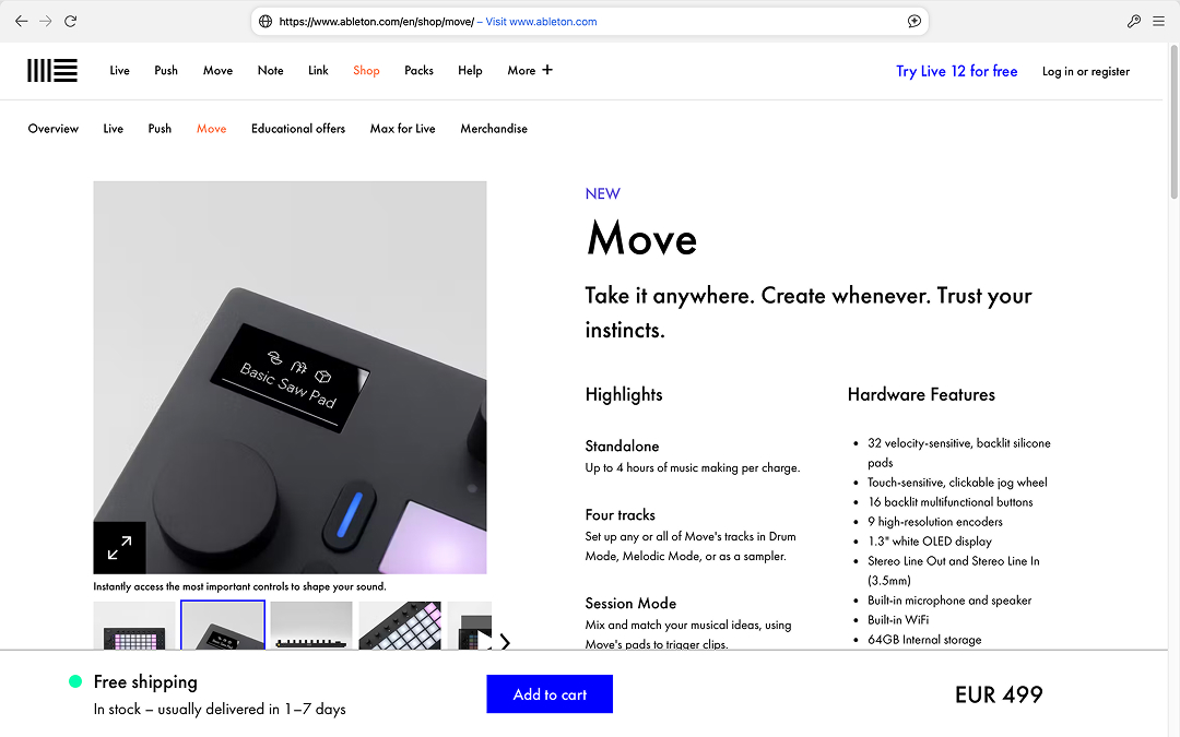 Ableton Move's Shop page