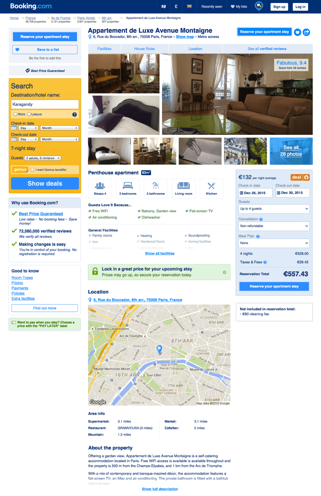 Booking.com single unit property page
