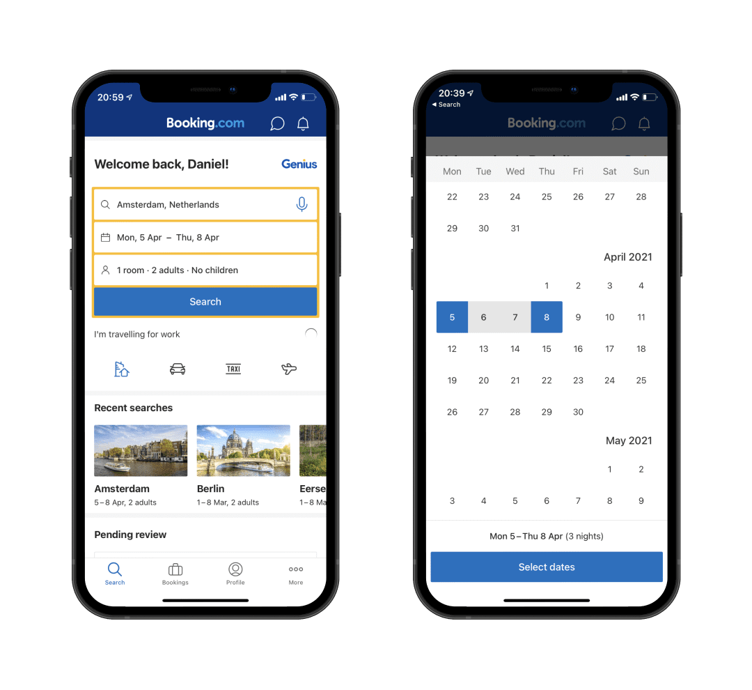 Booking iOS and Android app search experience
