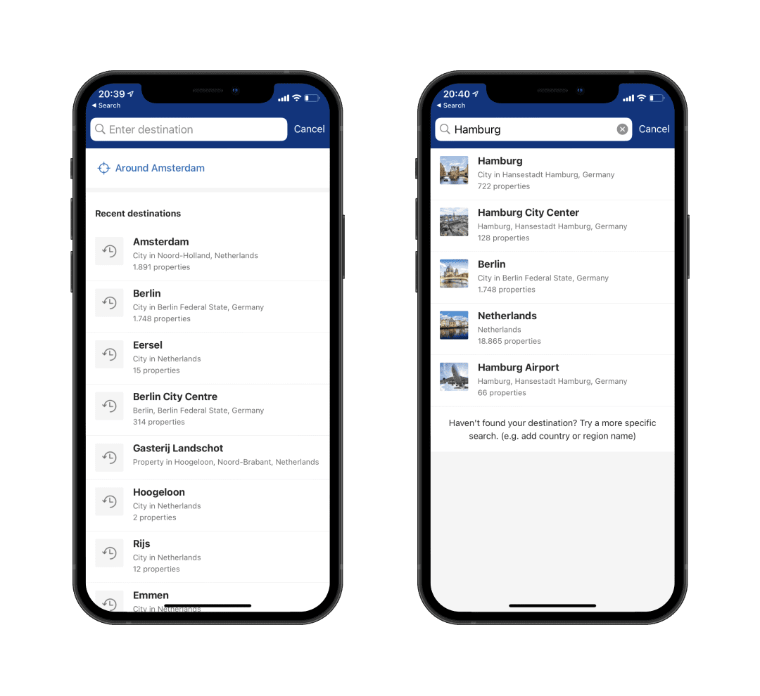 Booking iOS and Android app search experience