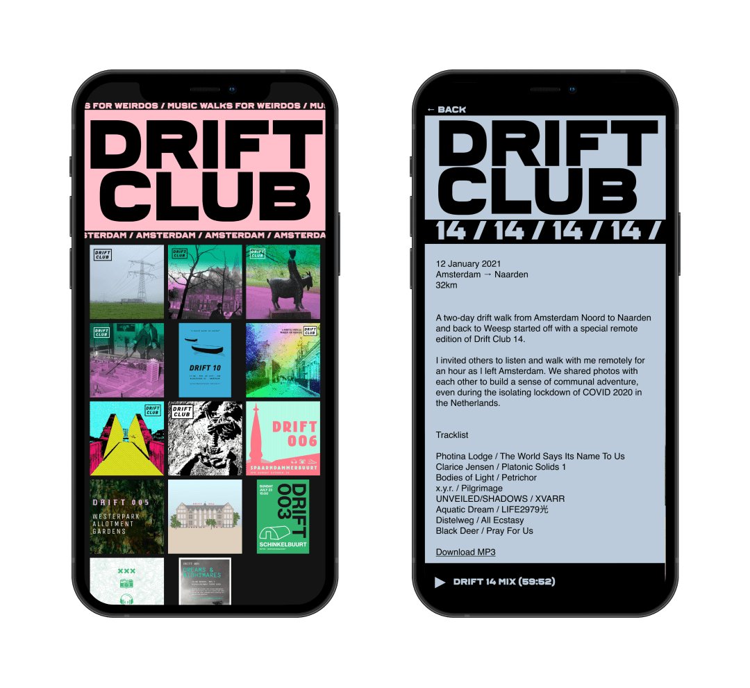 Mobile optimized Drift Club Amsterdam website with animated home page and inner page