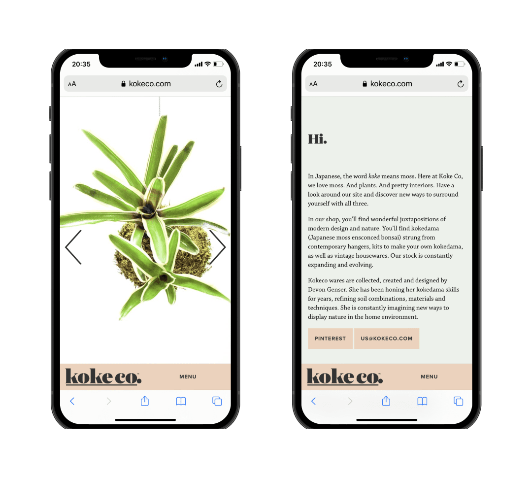 Kokeco mobile optimized website