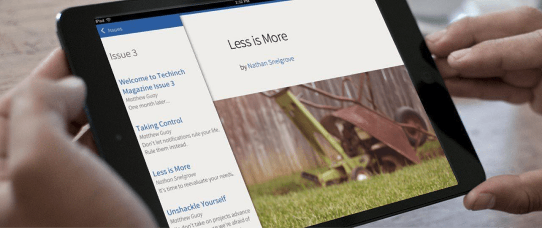 Techinch Magazine in landscape mode on an iPad