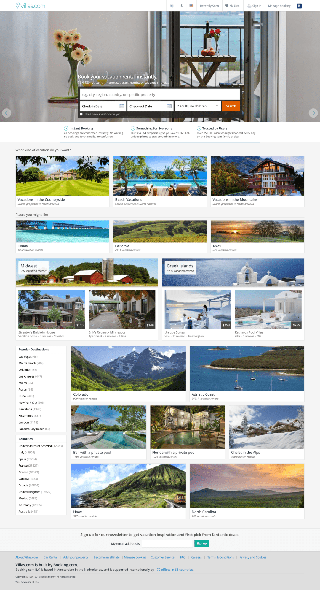 Villas.com home page